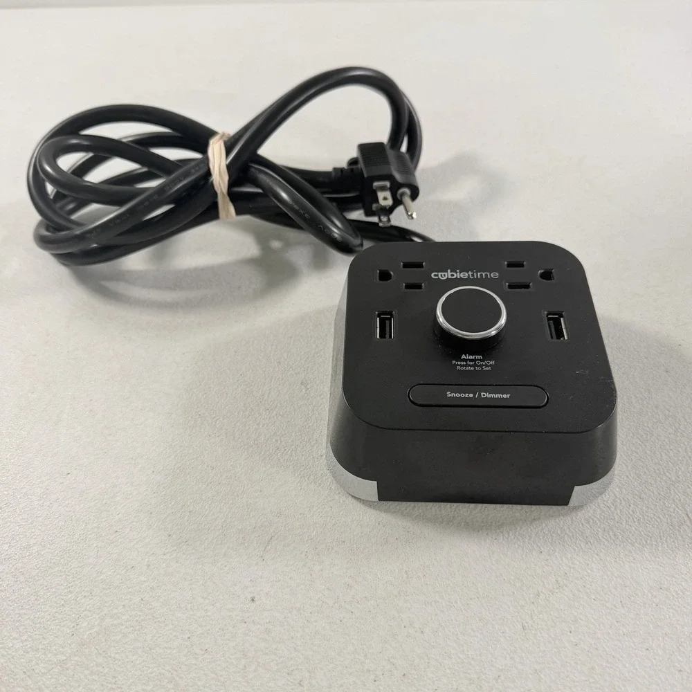 CubieTime BPECT Hotel Alarm Clock With 2 Outlets 2 USB Ports Black Tested